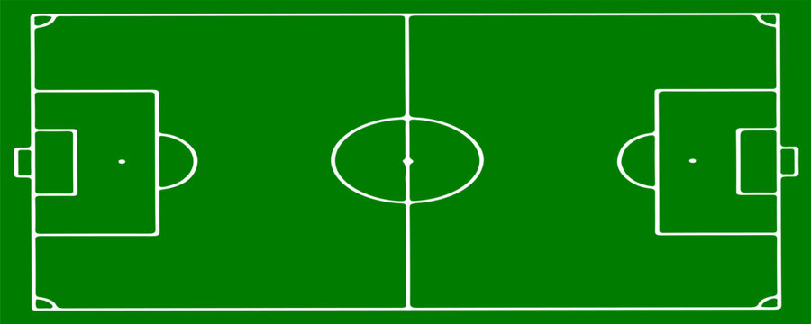 Football fields top view. Soccer grass fields with chalk lines. Green grass field background. Vector Football - Soccer Field. Scheme and marking of the football field, soccer field