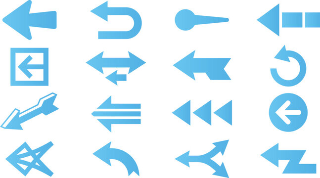 Assortment of blue arrow icons pointing left and indicating various actions and directions.