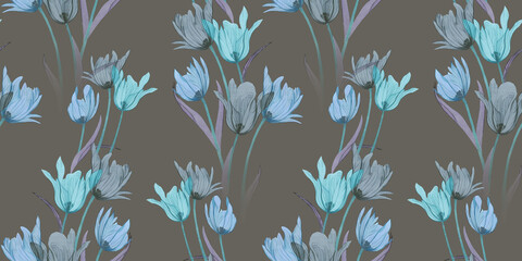 Luxury Hand Drawn White Lily Seamless Pattern with Pink Flowers © Seamless Studio