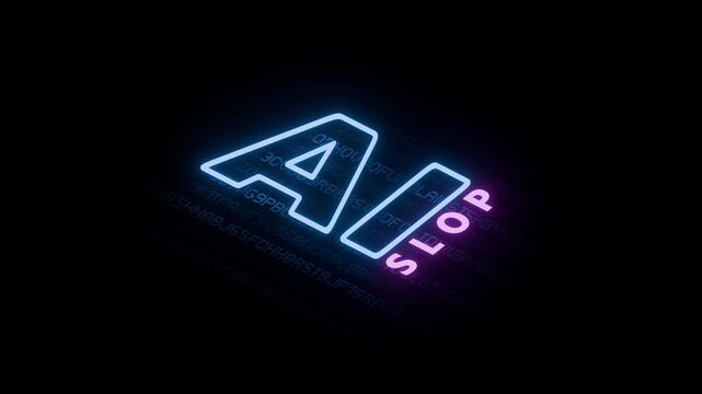 Animated AI Slop Moton Graphic Title with neon lighting and code