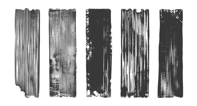 Emerald green linocut stamp texture set with distressed printmaking stripes, rough handmade ink roller rectangles, aged grunge borders and vintage block print vector illustration