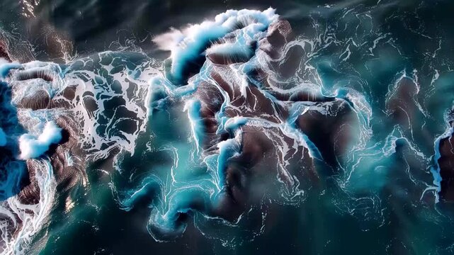 Water waves crash on the surface creating patterns along the coast during daytime showcasing the movement of the ocean