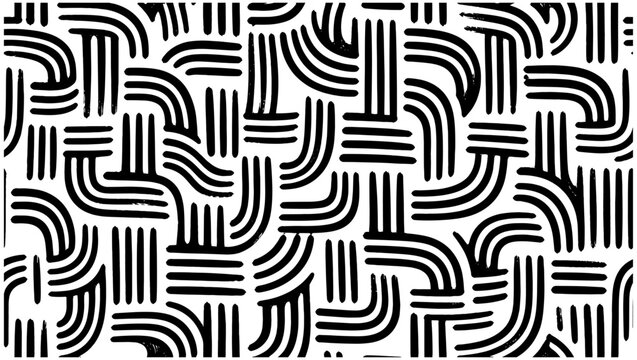 Grunge woven seamless pattern with bold curved brush strokes, abstract wavy weave texture, hand drawn organic squiggle lines, rough textile wallpaper and geometric vector illustration