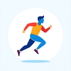 Obraz premium Dynamic stylized runner in motion, blue and orange athletic wear, active lifestyle concept, sports and fitness illustration