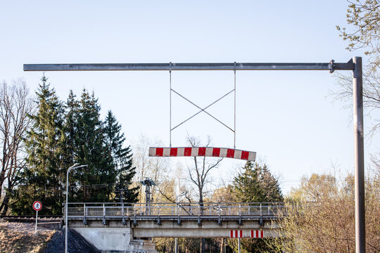 Road Height Restriction Barrier Installed Before Railway Bridge Crossing