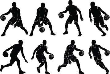 Basketball Player Dribbling Silhouette Collection with Dynamic Sports Action for Athletic and Fitness Graphic Design Projects © Joy