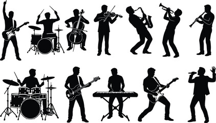 Musician Band Silhouette Collection with Rock Jazz and Orchestra Performers for Music Entertainment Graphic Design Projects © Joy