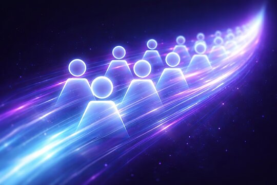 Abstract Digital Connectivity Networking Technology Innovation: Future Human Silhouette Community Data Flow Speed Glowing Neon Lines Background
