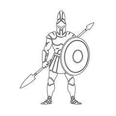 Obraz premium Ancient greek hoplite warrior with shield and spear