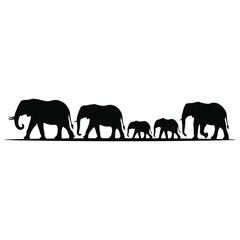 Elephant family silhouette walking in a row isolated on white for wildlife and nature concept vector illustration © Raziya