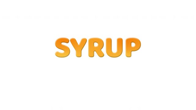 Animated syrup text with dripping orange liquid effect on white background for food branding.