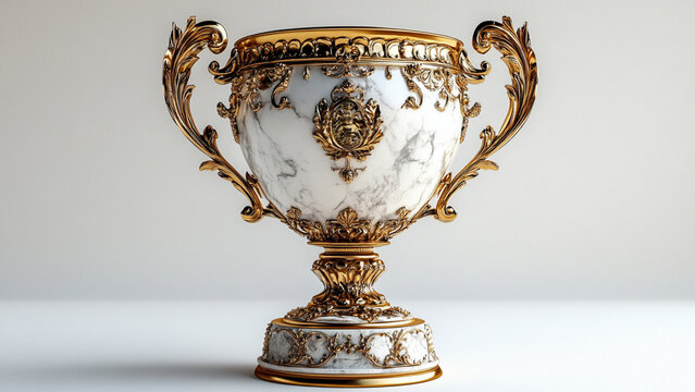 Ornate White and Gold Trophy with Decorative Handles