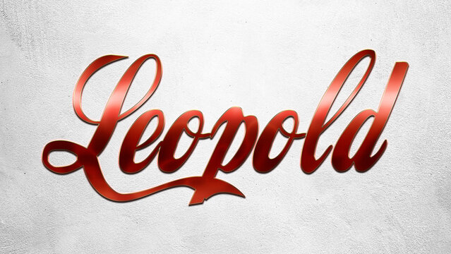 Red 3D text effect of name Leopold on silver background.	