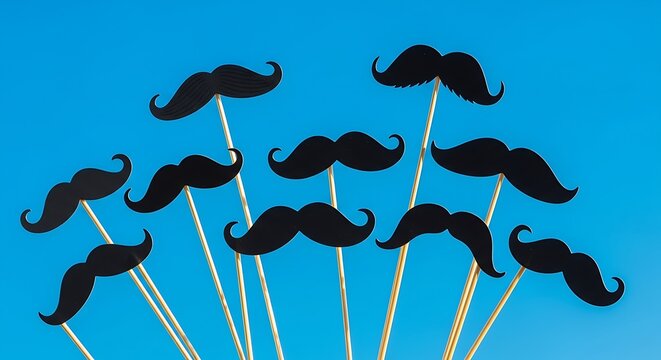 Black mustaches on toothpicks display
