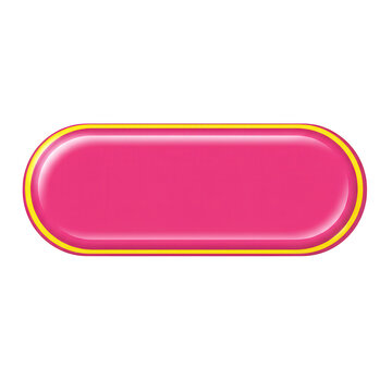 Pink button with yellow border isolated on transparent background