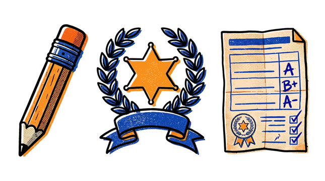 Education and grading system icons.