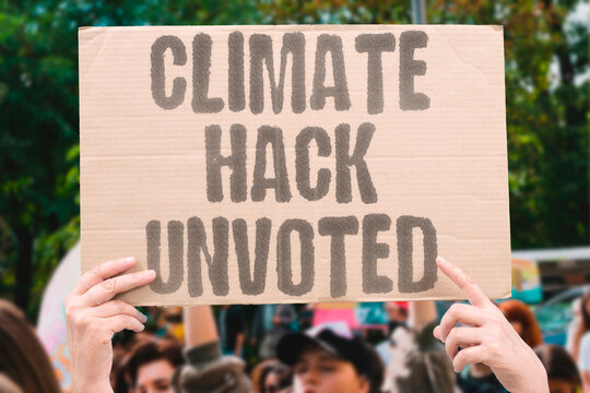 "Climate Hack Unvoted" Unilateral climate interventions bypass democratic oversight. UNILATERAL. CLIMATE. INTERVENTION. DEMOCRATIC. OVERSIGHT.