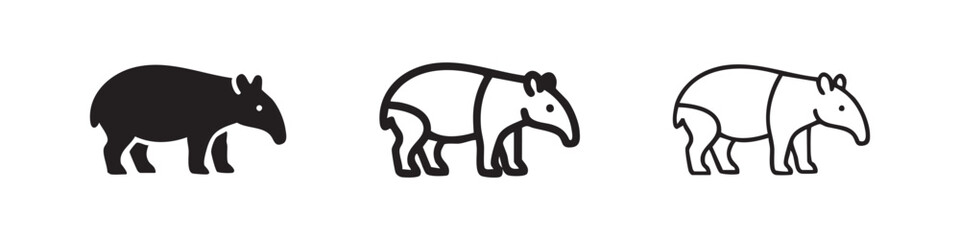 Obraz premium Tapir Wild Animal Icon Set - Forest Dweller Mammal with Distinctive Snout, Vector Illustration