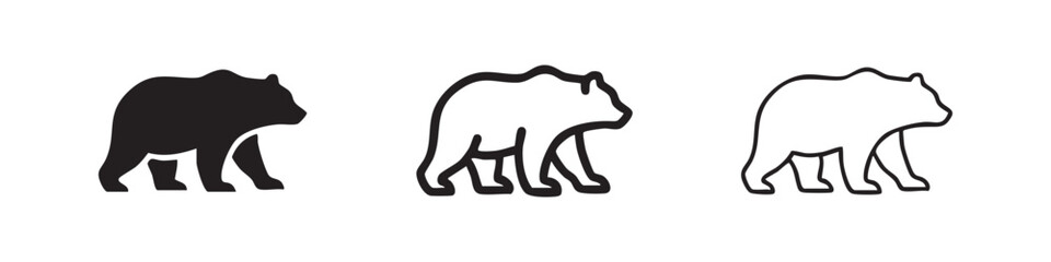 Fototapeta premium Bear Icon Set - Grizzly or Brown Bear Vector Illustration