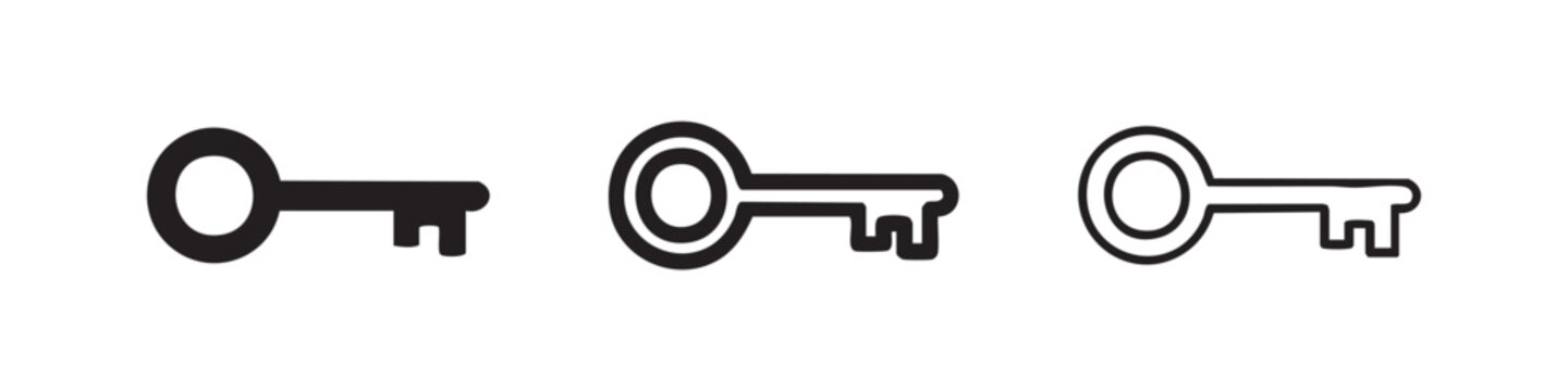 Antique Key Icon Set - Skeleton Key Vector Illustration