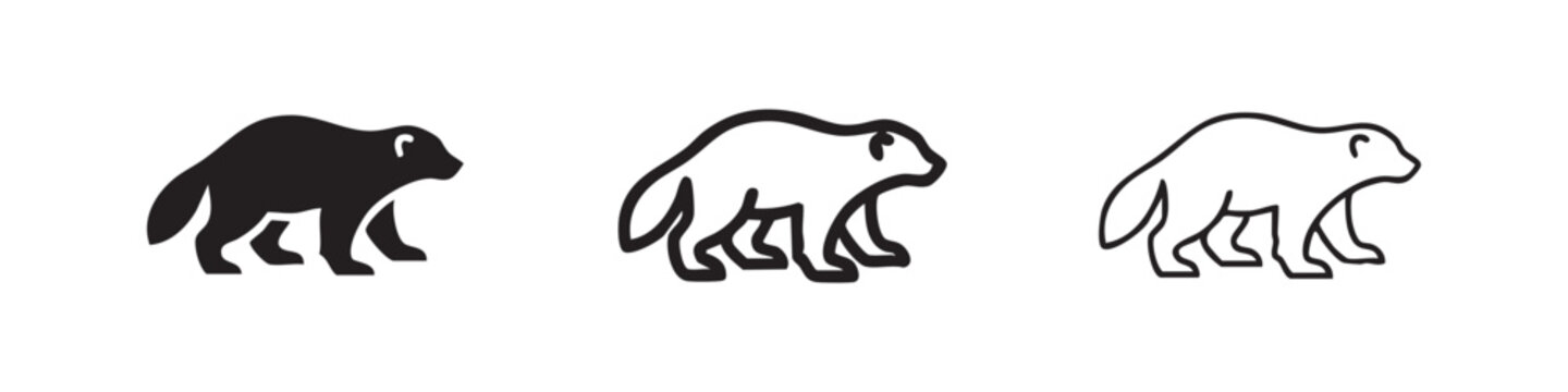 Wolverine Icon Set - Wild Mammal Vector Illustration