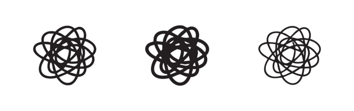 Abstract tangled scribble or atomic structure icon set for complex ideas