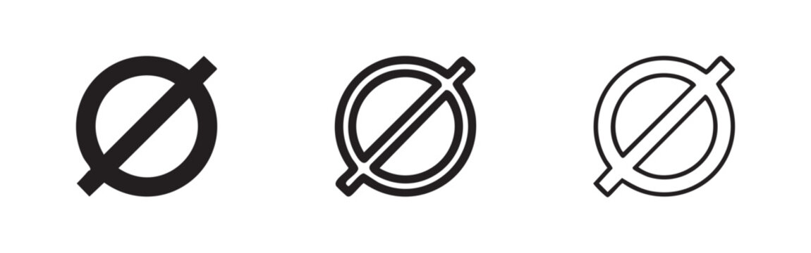 Null Set Diameter Symbol and Prohibited Sign Icons