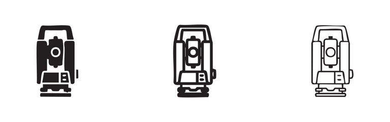 Naklejka premium Total Station Theodolite Surveying Instrument Icons Set