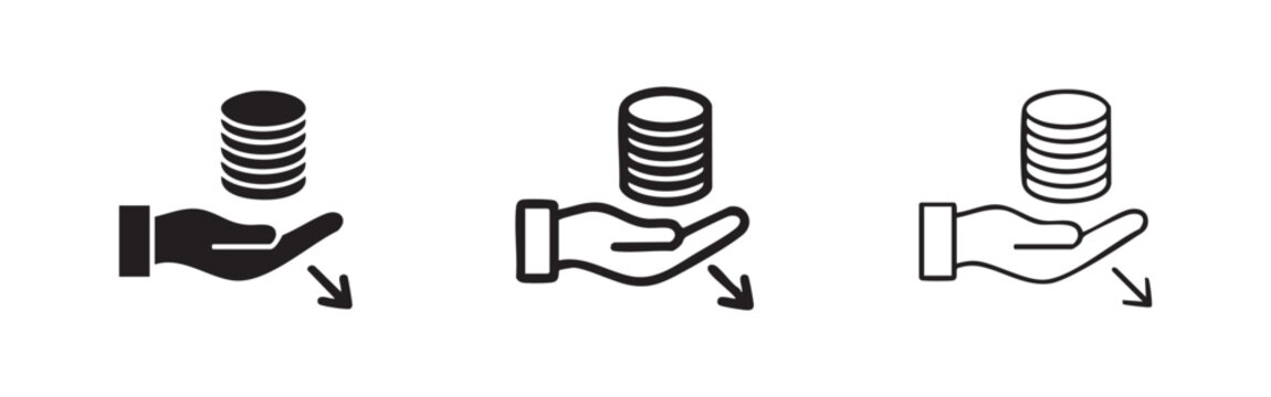 Spending money icons with hand and coin stack