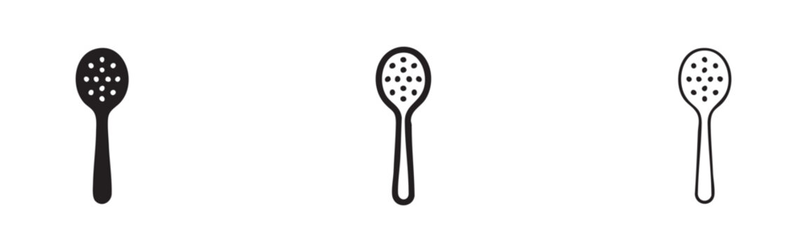 Skimmer Perforated Spoon Kitchen Utensil Icons Set