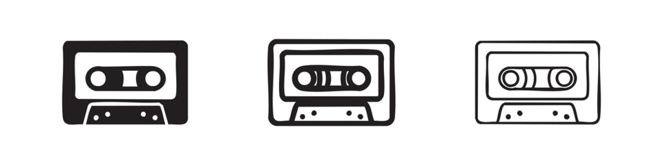 Fototapeta premium Retro Cassette Tape Icon Set, Vintage Audio Music Symbol Collection, Old School Media Outline and Glyph Vector