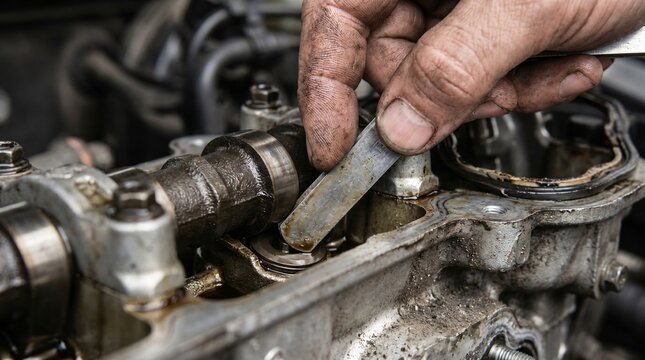 Valve Lash Measurement With Oxidized Feeler Gauge on Shim Under Bucket Camshaft Assembly