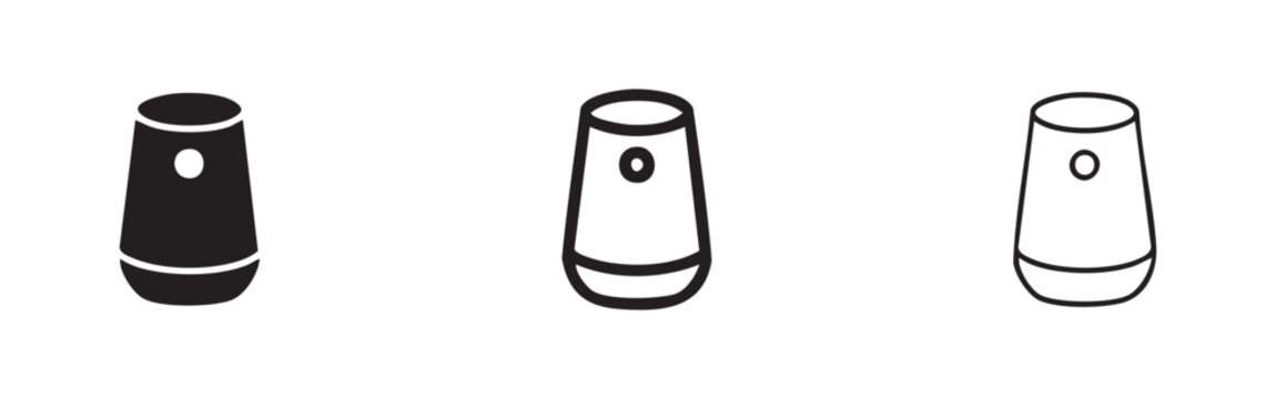 Smart Speaker Icon Set, AI Voice Assistant Symbol Collection, Home Automation Device Outline and Glyph Vector