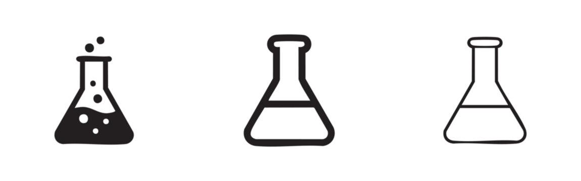 Chemistry erlenmeyer flask science laboratory icon set