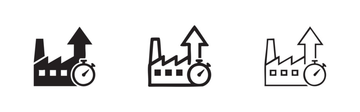 Fast manufacturing industrial production with stopwatch icon set