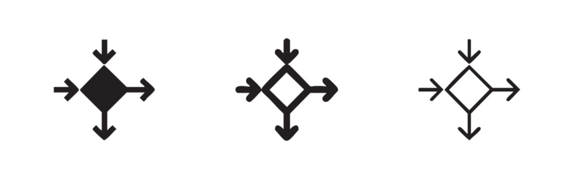 Expand and Contract Arrows with Diamond Icon Set for Focus or Scale
