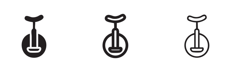 Unicycle icons set. Single wheel bicycle or circus vehicle symbol. © liubomir118809
