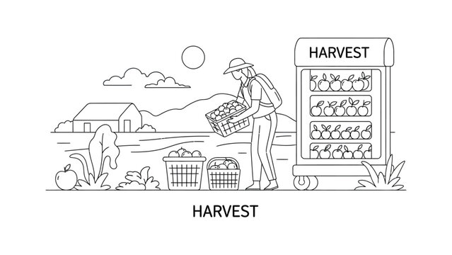 Man holding basket of harvested apples.
