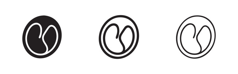 Inner ear or vestibular system icon set: solid, bold outline, and thin outline styles. Medical anatomy. © liubomir118809