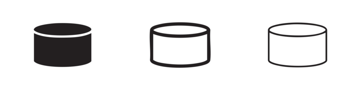 Tall Cylinder Shape Icons Set. Vector 3D geometric object, pillar, or basic container symbol in solid, line, and doodle styles.
