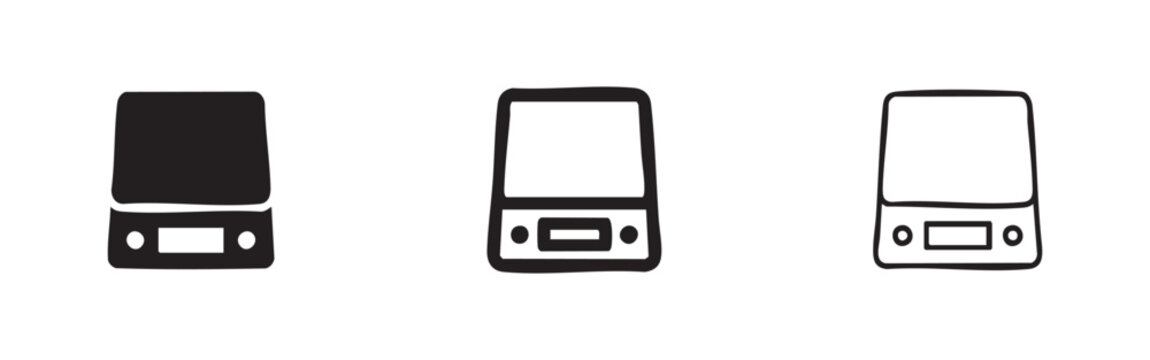 Digital Kitchen Scale Icons Set. Food Measurement Device Symbols.