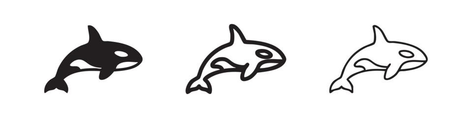 Orca icons set. Killer whale marine animal symbol in solid, outline, and linear style. © liubomir118809
