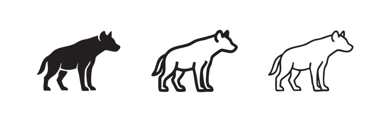 Fototapeta premium Hyena icons set. African wild animal symbol in solid, outline, and linear style.
