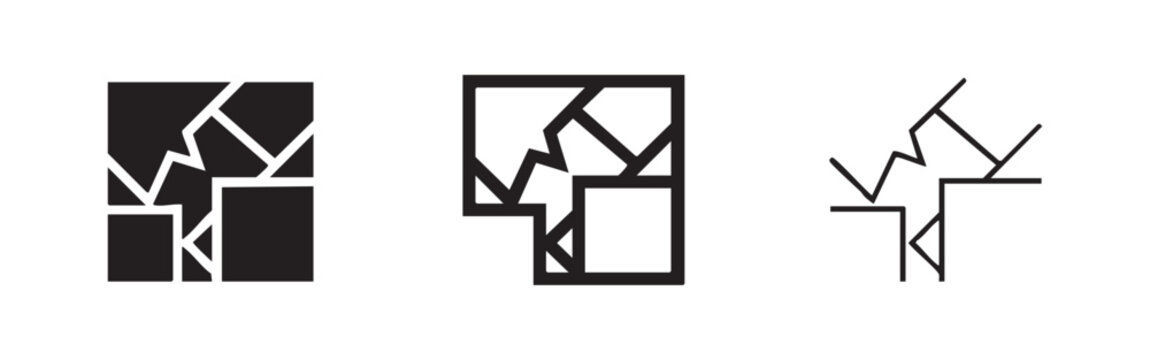 Broken Screen / Cracked Glass Icon Set - Error, Damage, or Fragility Symbol