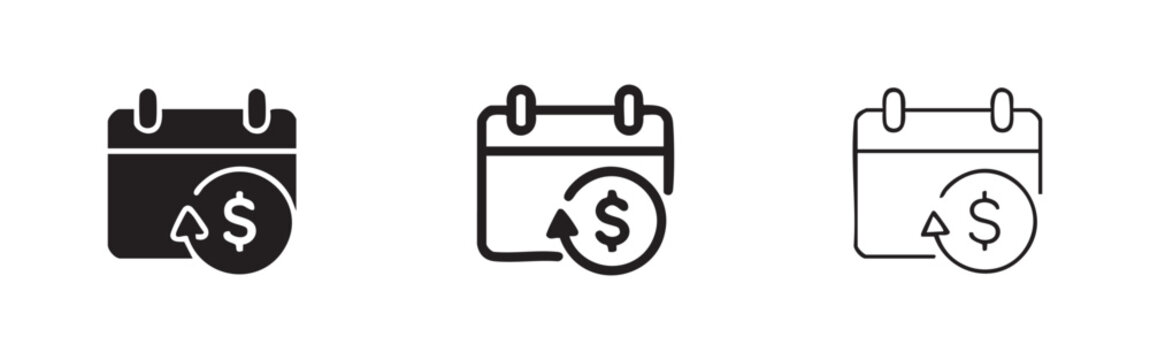 Financial Calendar Icon Set: Payment Due Date, Recurring Payment, or Loan Due Date