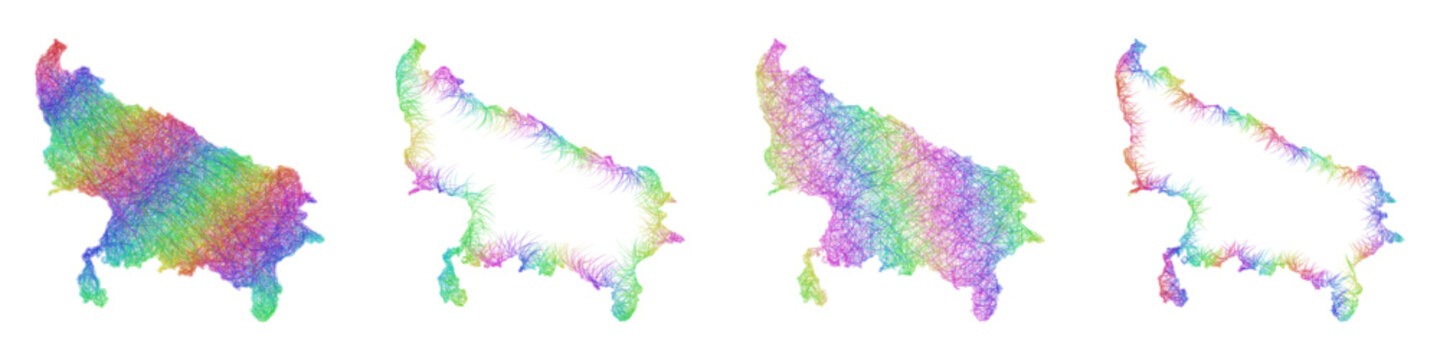 Rainbow sketch Uttar Pradesh map design set
