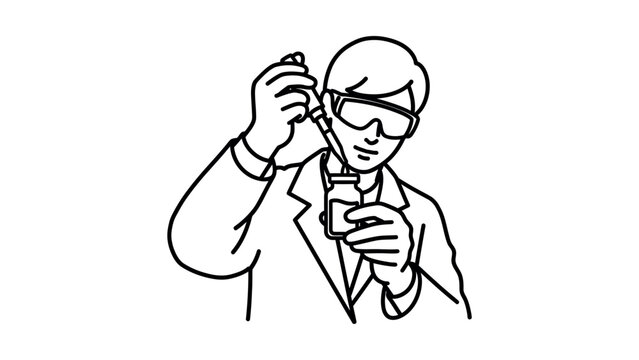 Man in lab coat examining sample.