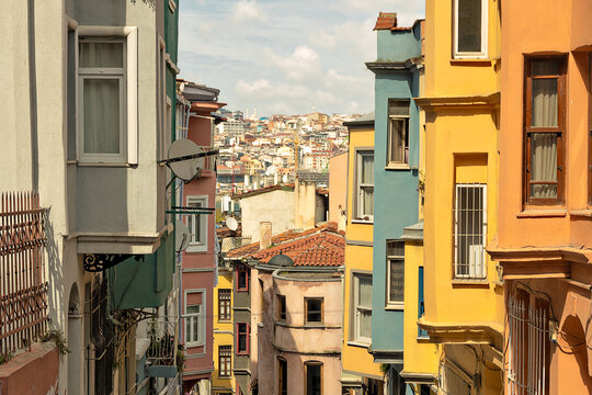 Colorful street view in Balat district, Istanbul, Turkey