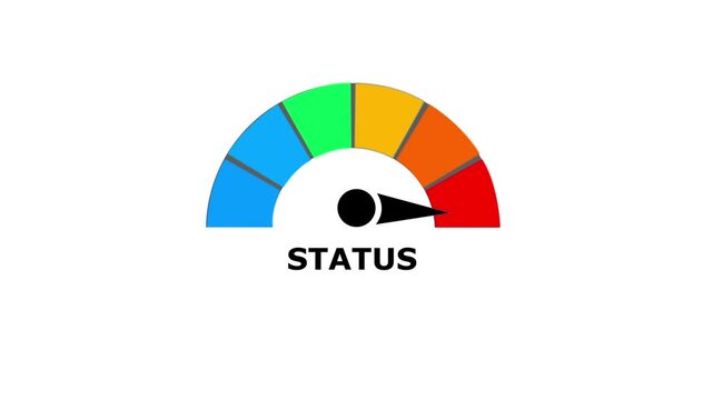Semicircular gauge meter with status text label symbol indicator