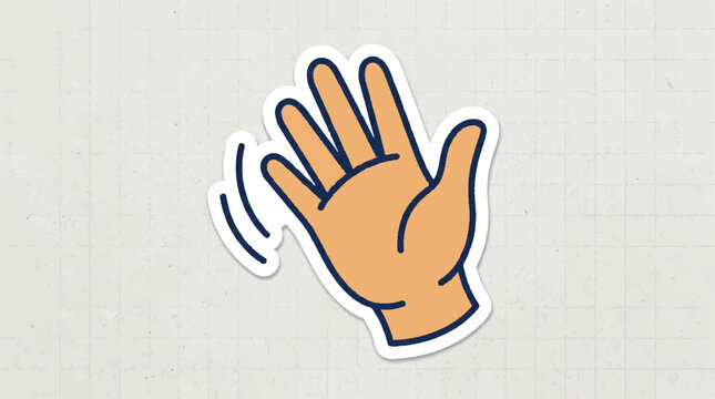Cartoon waving hand emoji illustration depicting a friendly hello or goodbye gesture.
